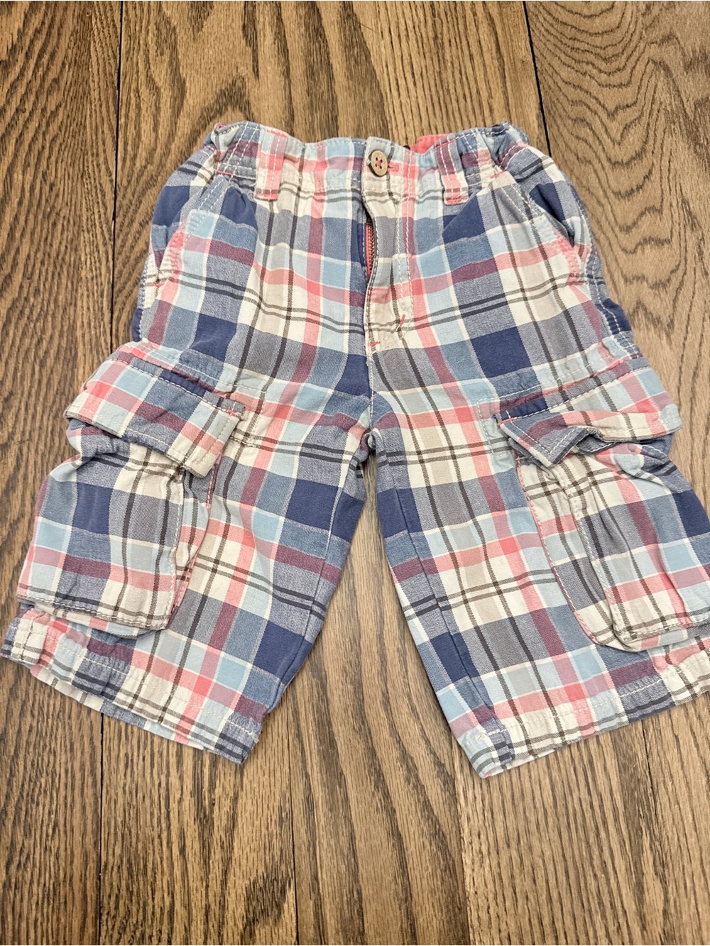 Mini Boden Boys Plaid Cargo Shorts Size 6Y Adjustable EE